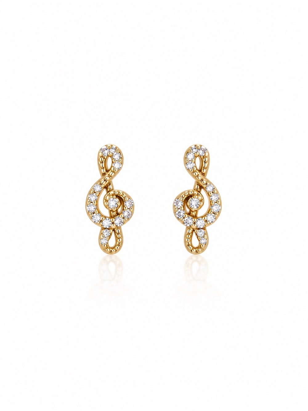 Gold Treble Clef Crystal Stud Earrings
